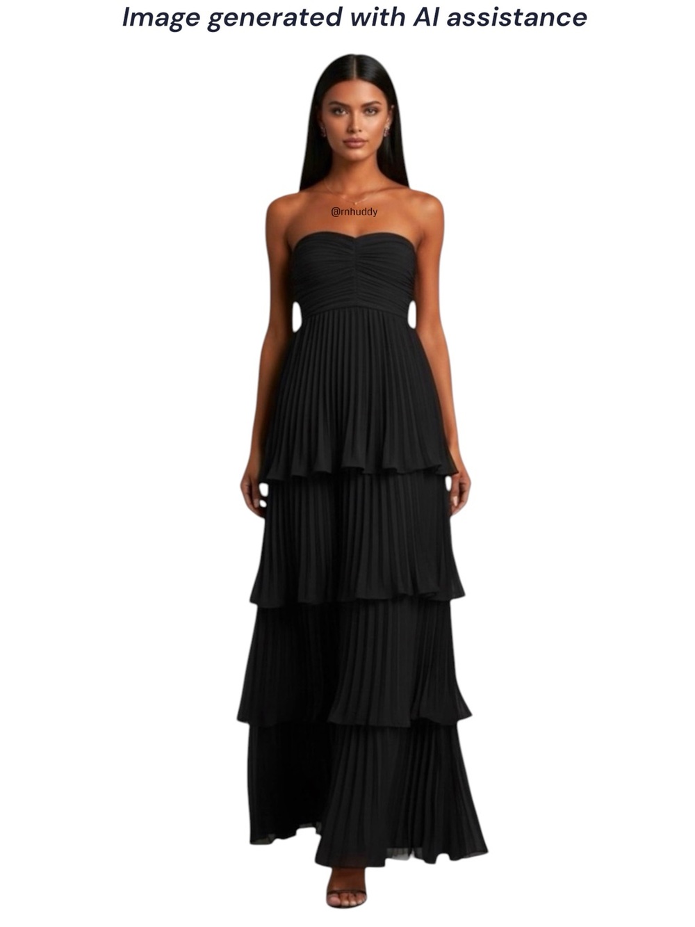 NWT Lulus M black strapless pleated tiered maxi dress - Picture 14 of 14